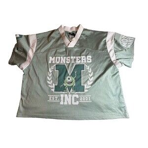 Pixar Monsters Inc Mike Wazowski Mesh Jersey Cropped Green Shirt Y2K Style XL